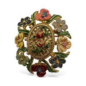 Joan Rivers Women’s Locket Pendant Gold Tone Multicolor Enamel Flower 
Brooch